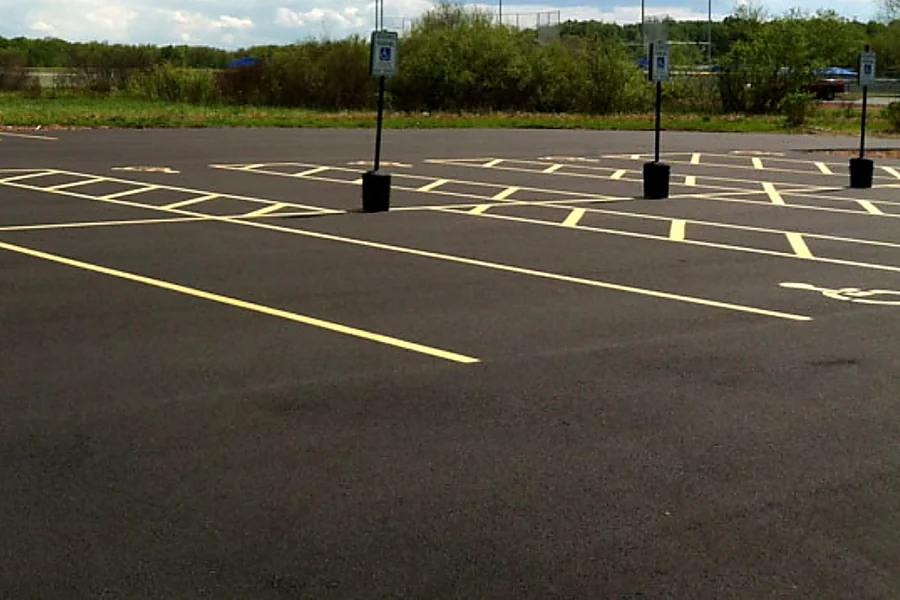 Freshly paved and striped commercial parking lot